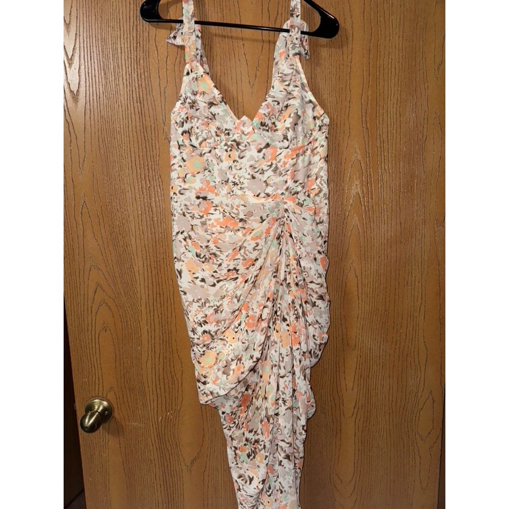 Tie-shoulder asymmetrical floral dress